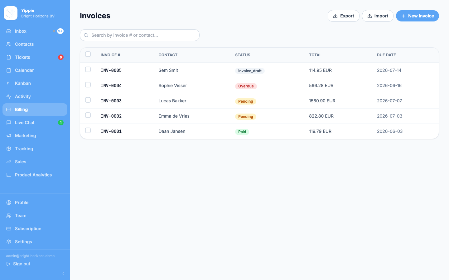 Billing: invoices without the admin screenshot