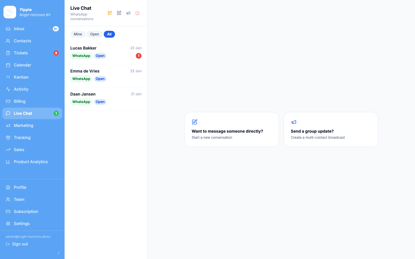 Live Chat: one widget, same inbox screenshot