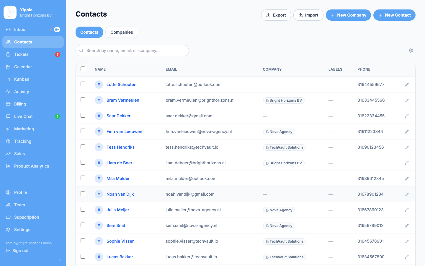 Contacts: full customer context, always screenshot
